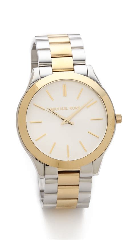 michael kors gold and silver chain link watch|michael kors slim runway gold.